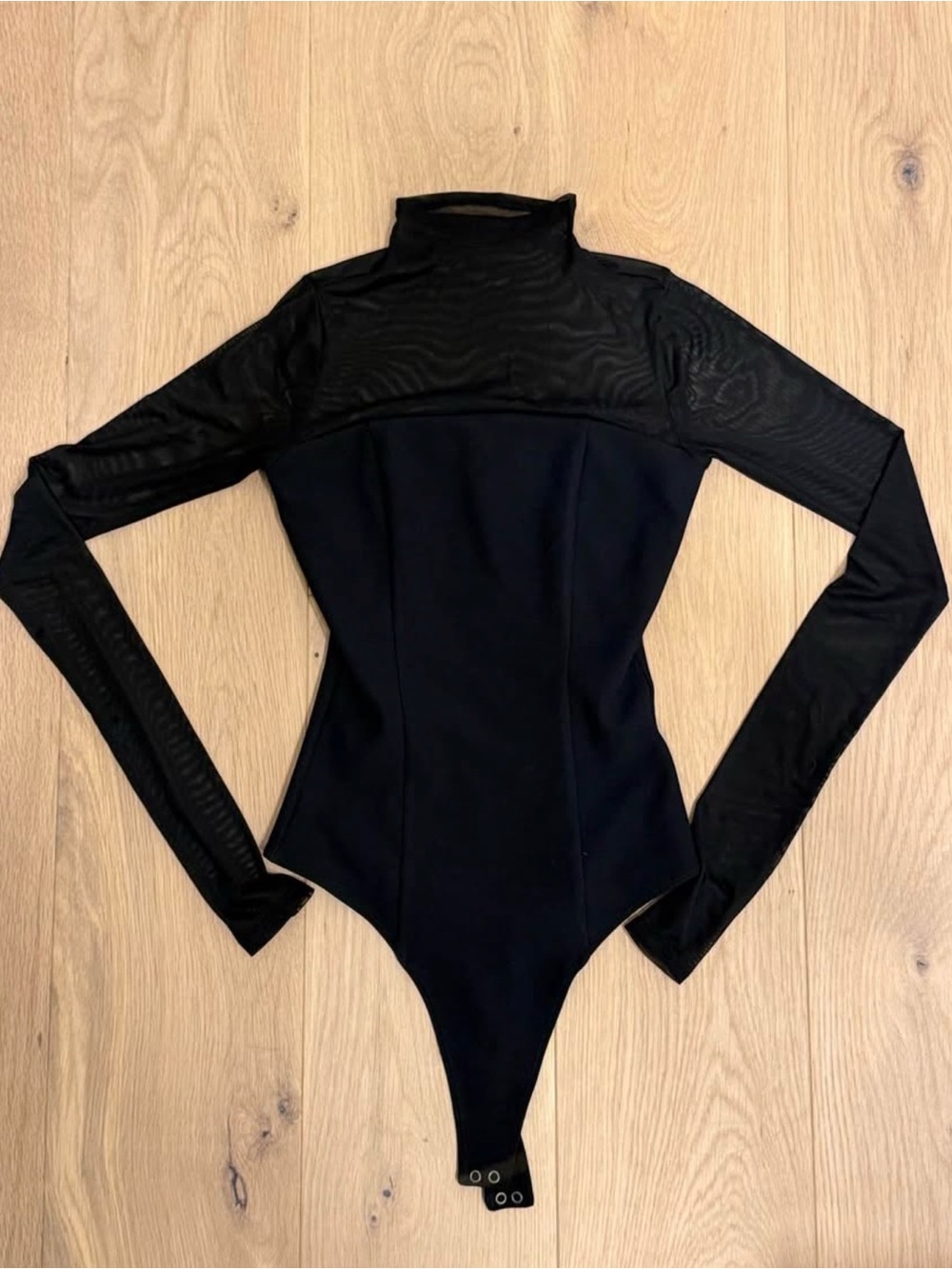 Abercrombie & Fitch Black Long-Sleeve Mesh Insert One-Piece Swimsuit